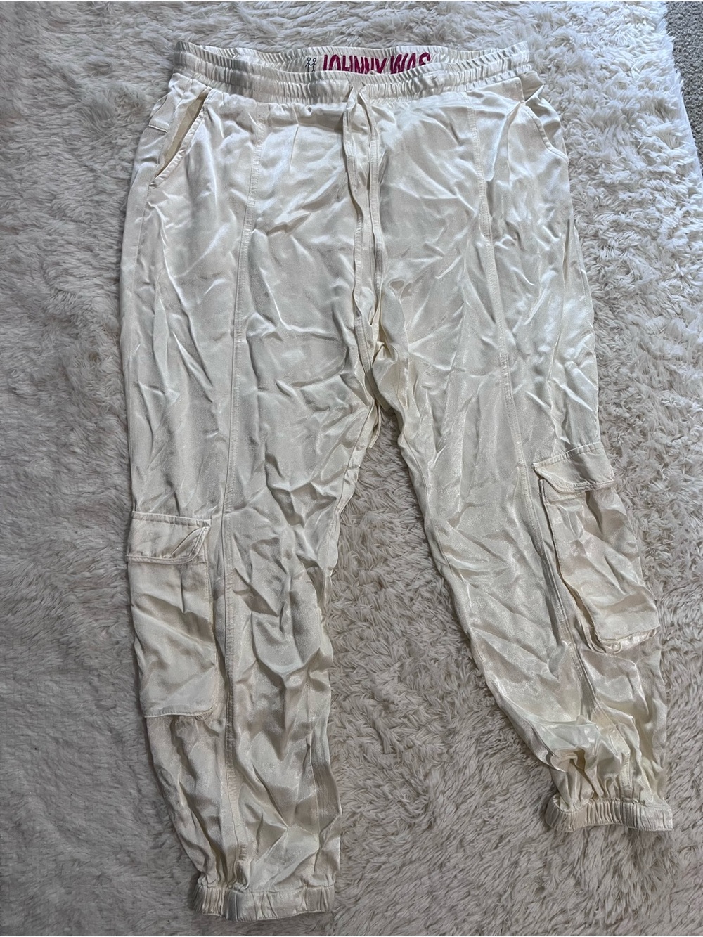 Johnny Was Womens Size Medium Cream Cargo Joggers with Elastic Waist